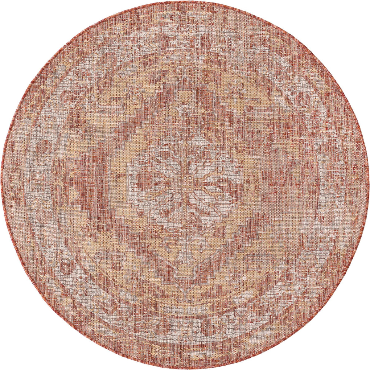 Patio Heritage Collection Area Rug -  Augusta (Rust Red) Round Rust Red  lifestyle 26