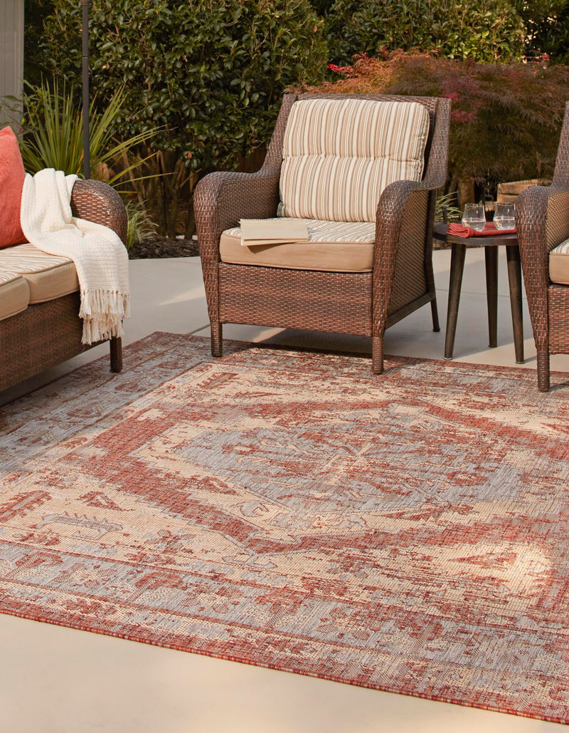 Patio Heritage Collection Area Rug -  Augusta (Rust Red) Square Rust Red  lifestyle 10