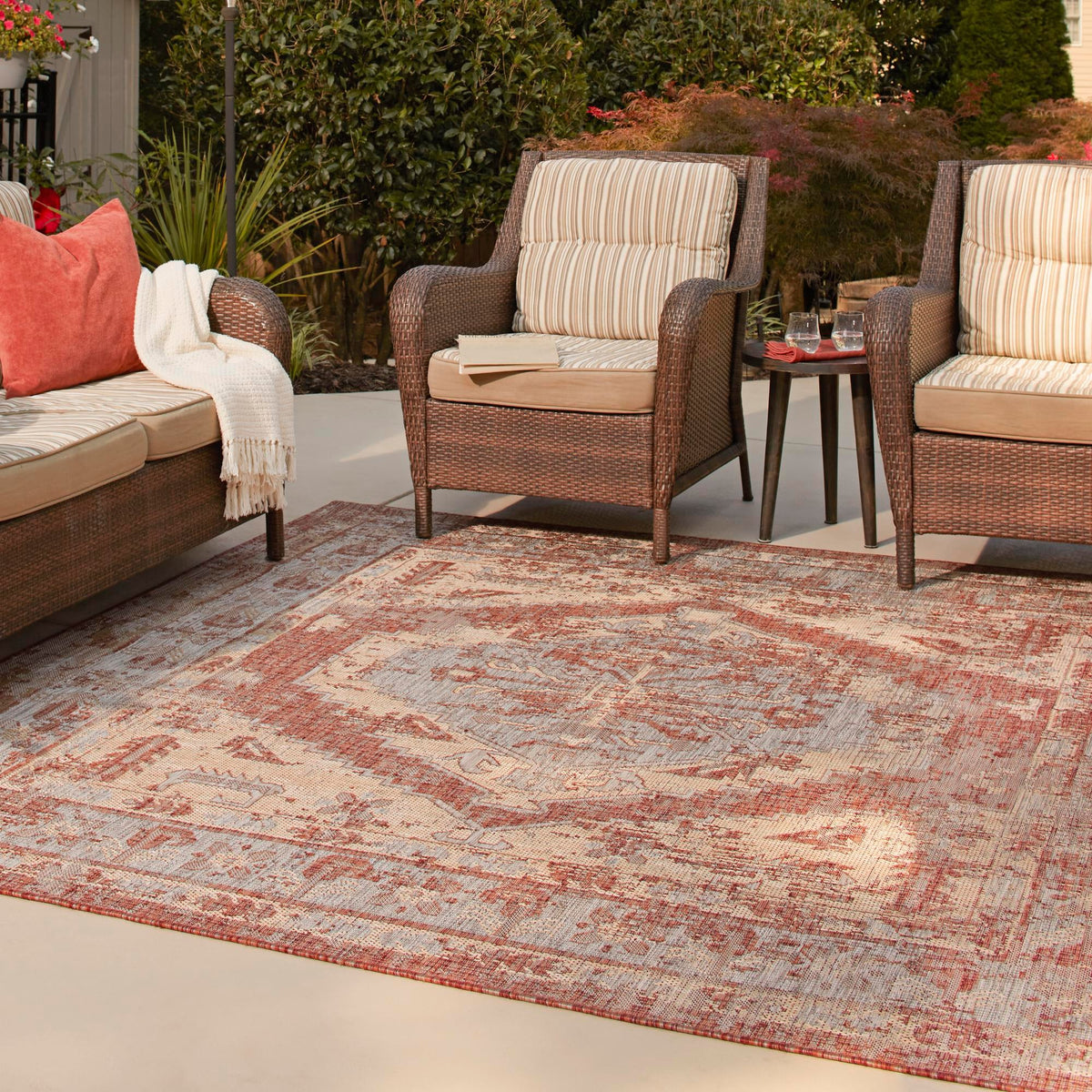 Patio Heritage Collection Area Rug -  Augusta (Rust Red) Square Rust Red  lifestyle 23