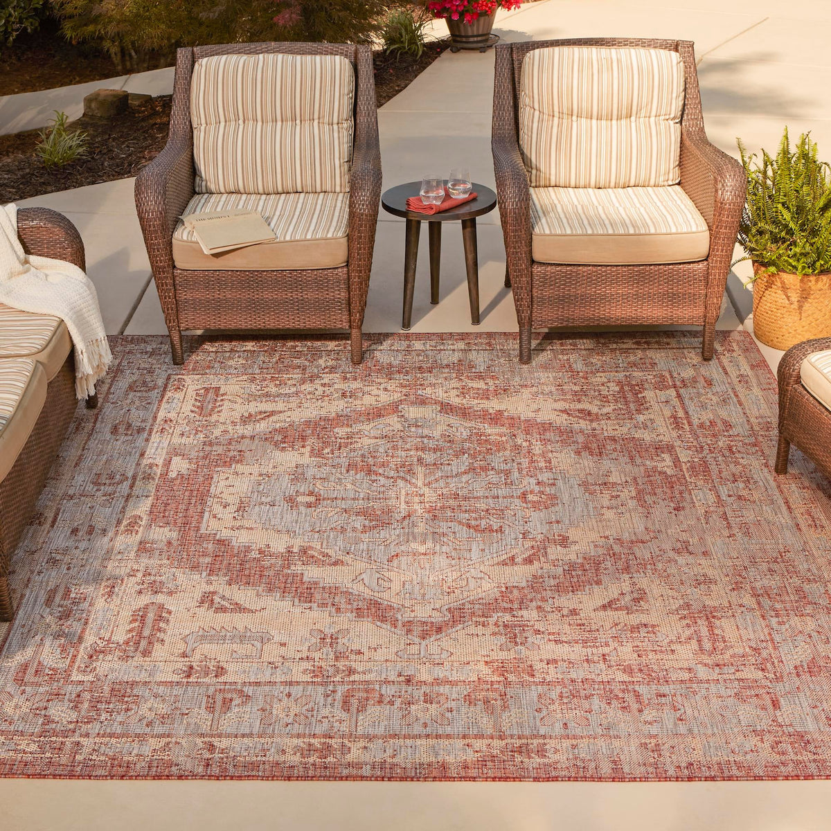 Patio Heritage Collection Area Rug -  Augusta (Rust Red) Square Rust Red  lifestyle 24
