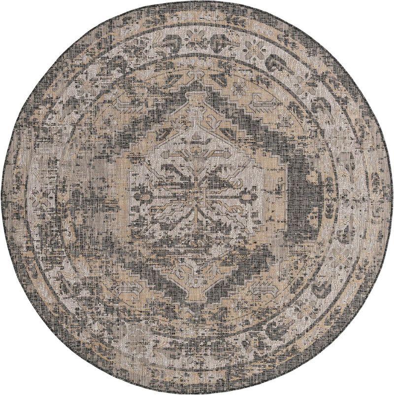 Patio Heritage Collection Area Rug -  Augusta (Charcoal) Round Charcoal  lifestyle 43