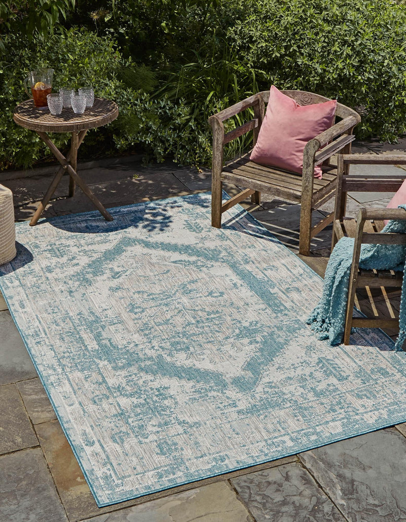 Patio Heritage Collection Area Rug -  Augusta (Aqua) Rectangle Aqua  lifestyle 2