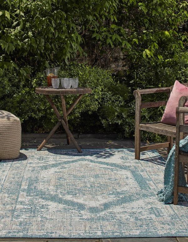 Patio Heritage Collection Area Rug -  Augusta (Aqua) Rectangle Aqua  lifestyle 3