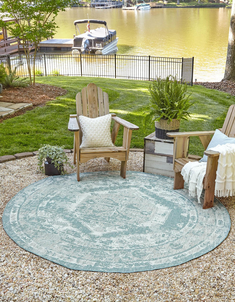 Patio Heritage Collection Area Rug -  Augusta (Aqua) Round Aqua  lifestyle 9