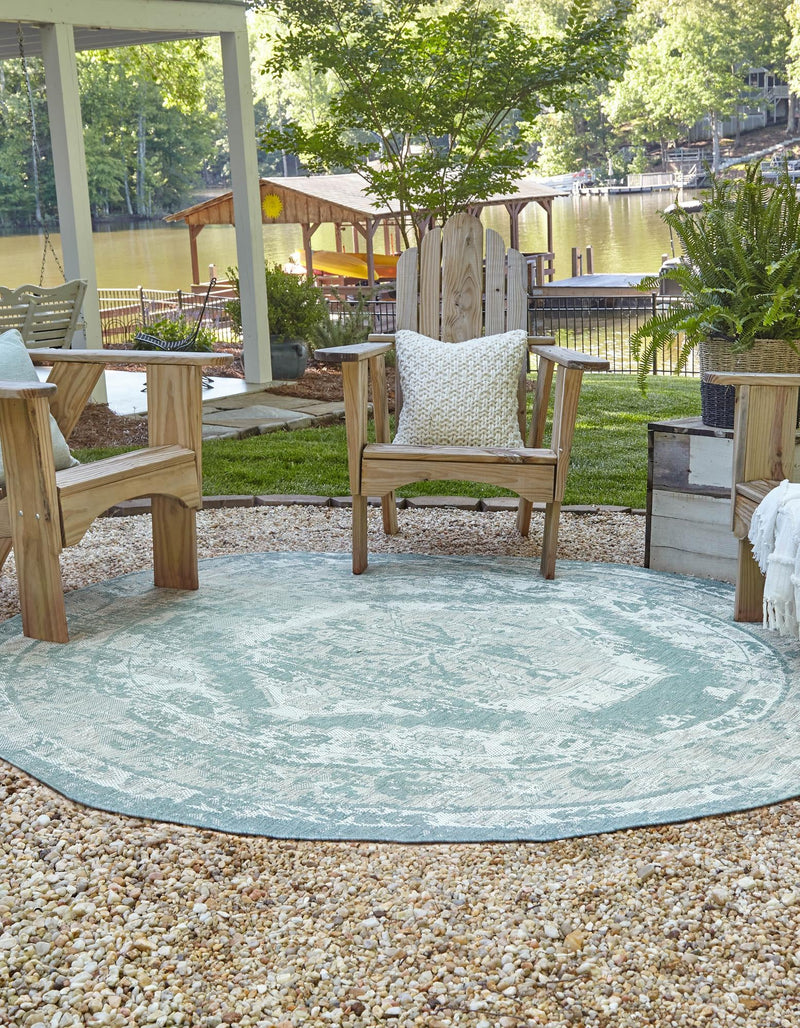 Patio Heritage Collection Area Rug -  Augusta (Aqua) Round Aqua  lifestyle 14