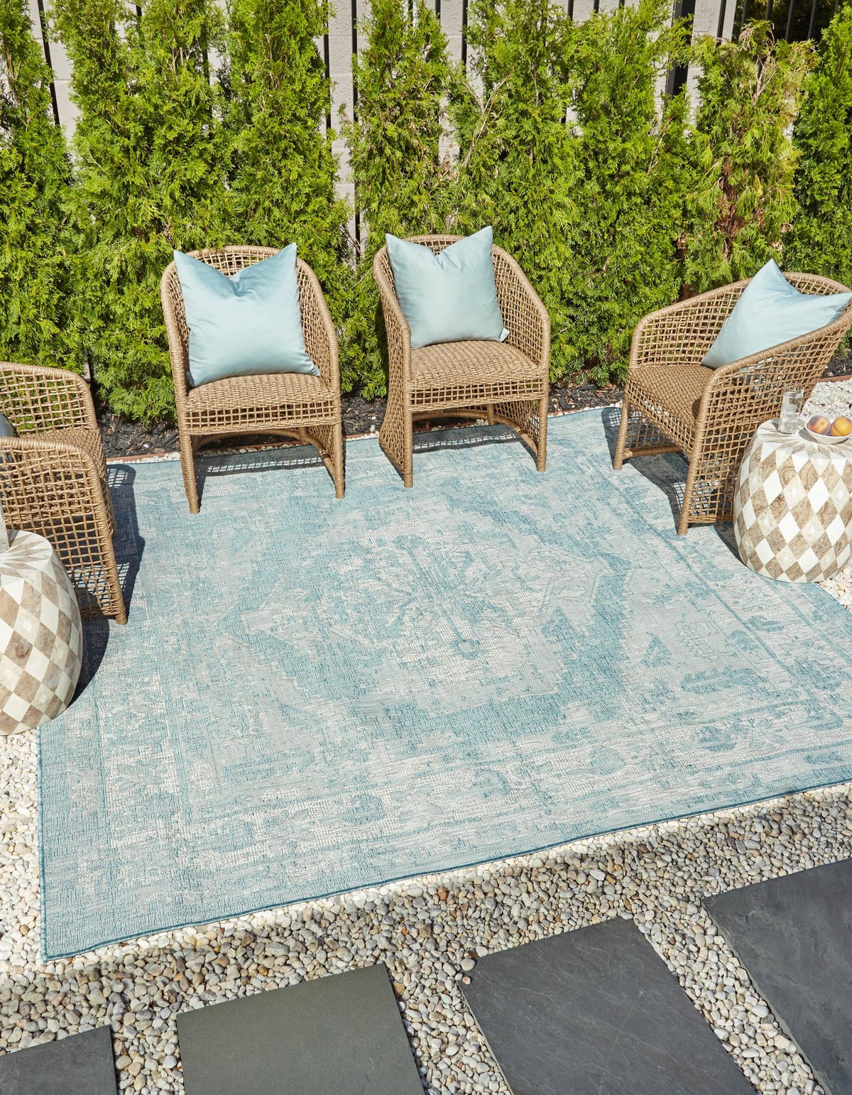 Patio Heritage Collection Area Rug -  Augusta (Aqua) Square Aqua  lifestyle 10