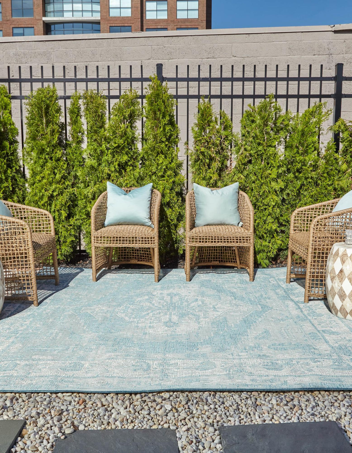 Patio Heritage Collection Area Rug -  Augusta (Aqua) Square Aqua  lifestyle 15