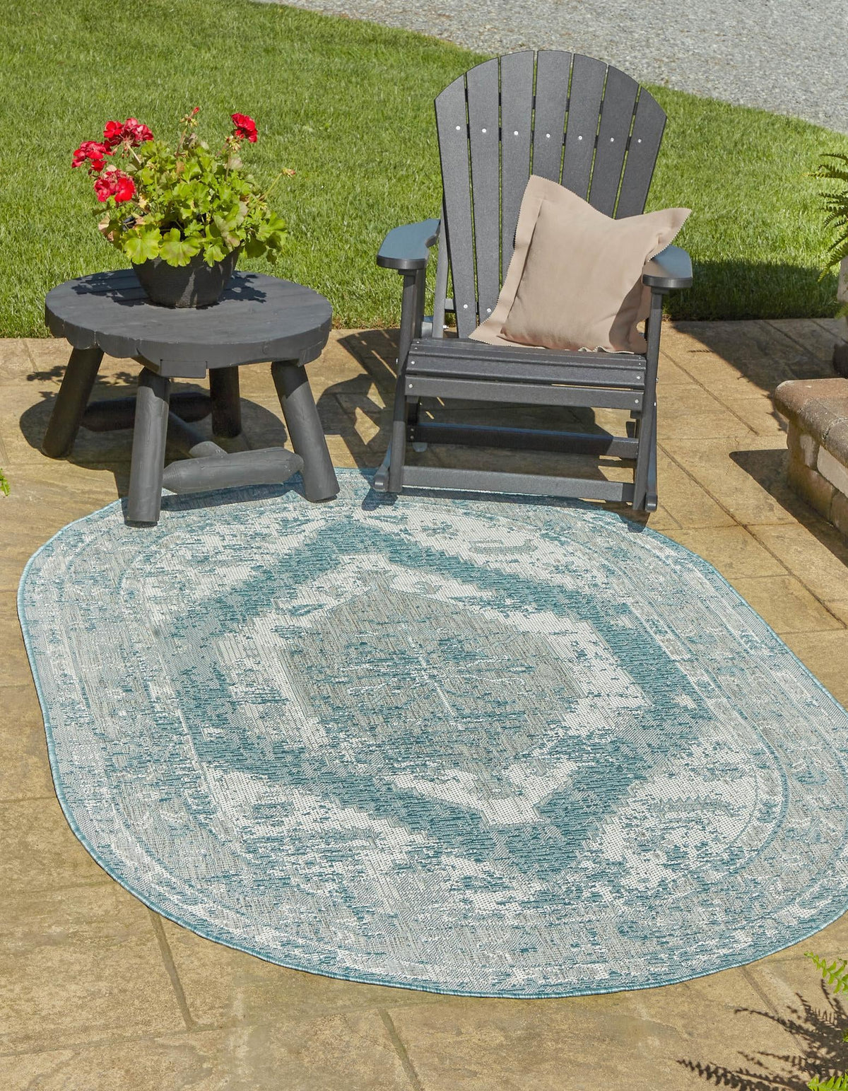 Patio Heritage Collection Area Rug -  Augusta (Aqua) Oval Aqua  lifestyle 11