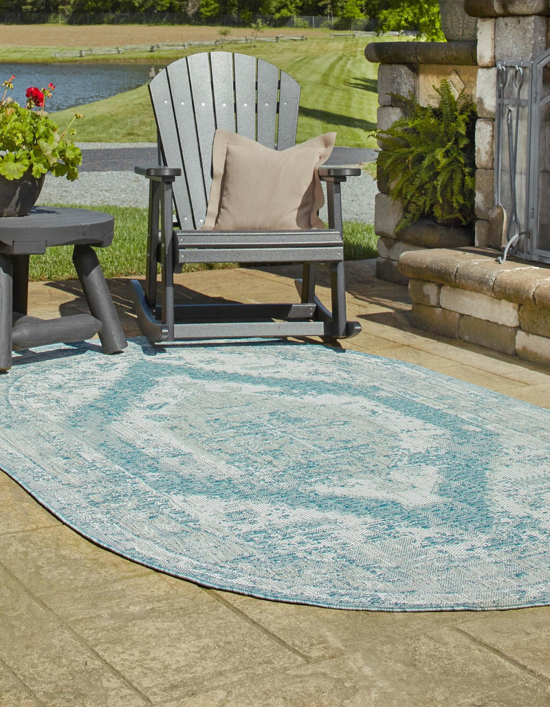 Patio Heritage Collection Area Rug -  Augusta (Aqua) Oval Aqua  lifestyle 16