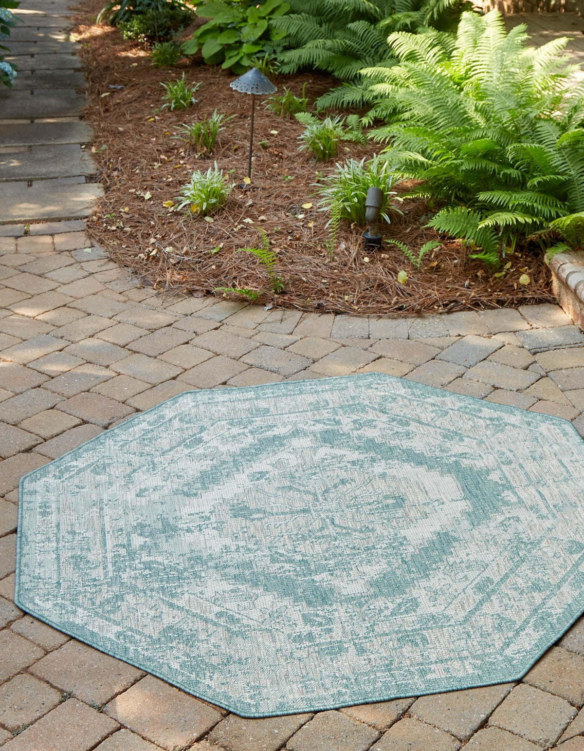 Patio Heritage Collection Area Rug -  Augusta (Aqua) Octagon Aqua  lifestyle 12