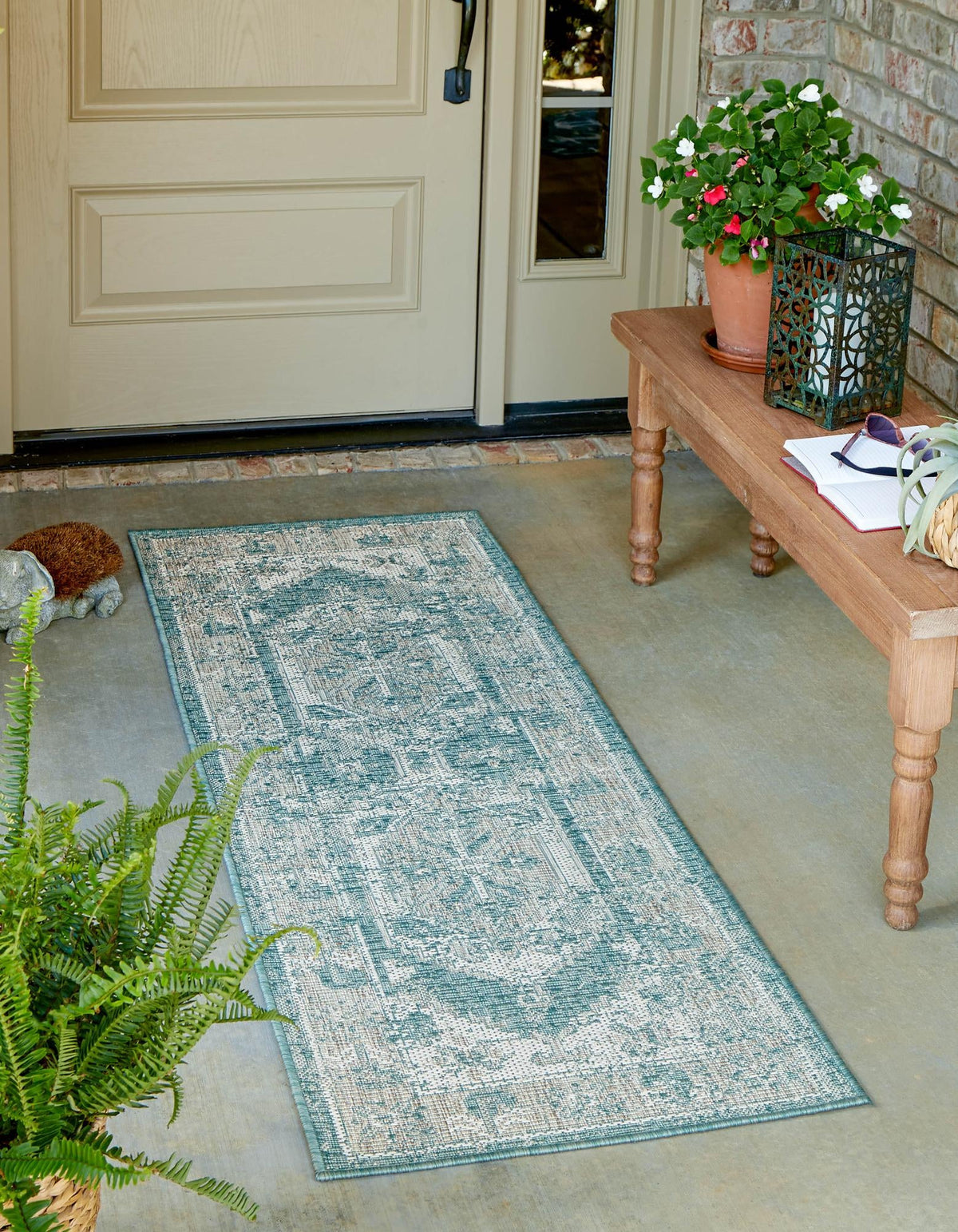 Patio Heritage Collection Area Rug -  Augusta (Aqua) Runner Aqua  lifestyle 13