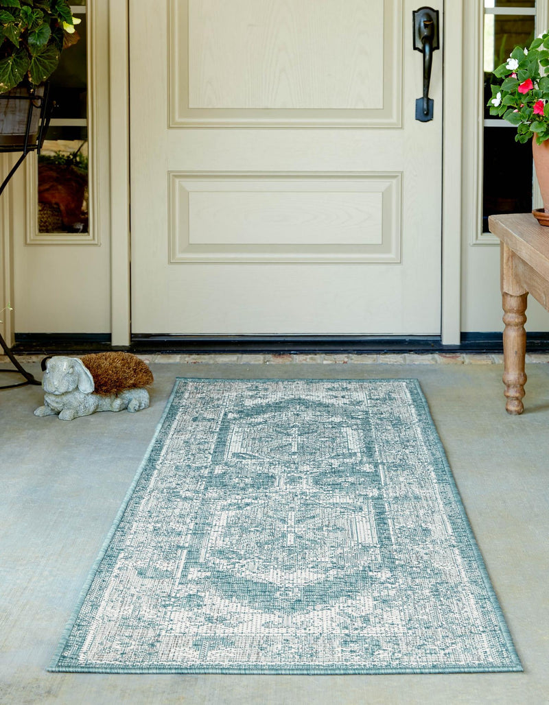 Patio Heritage Collection Area Rug -  Augusta (Aqua) Runner Aqua  lifestyle 18