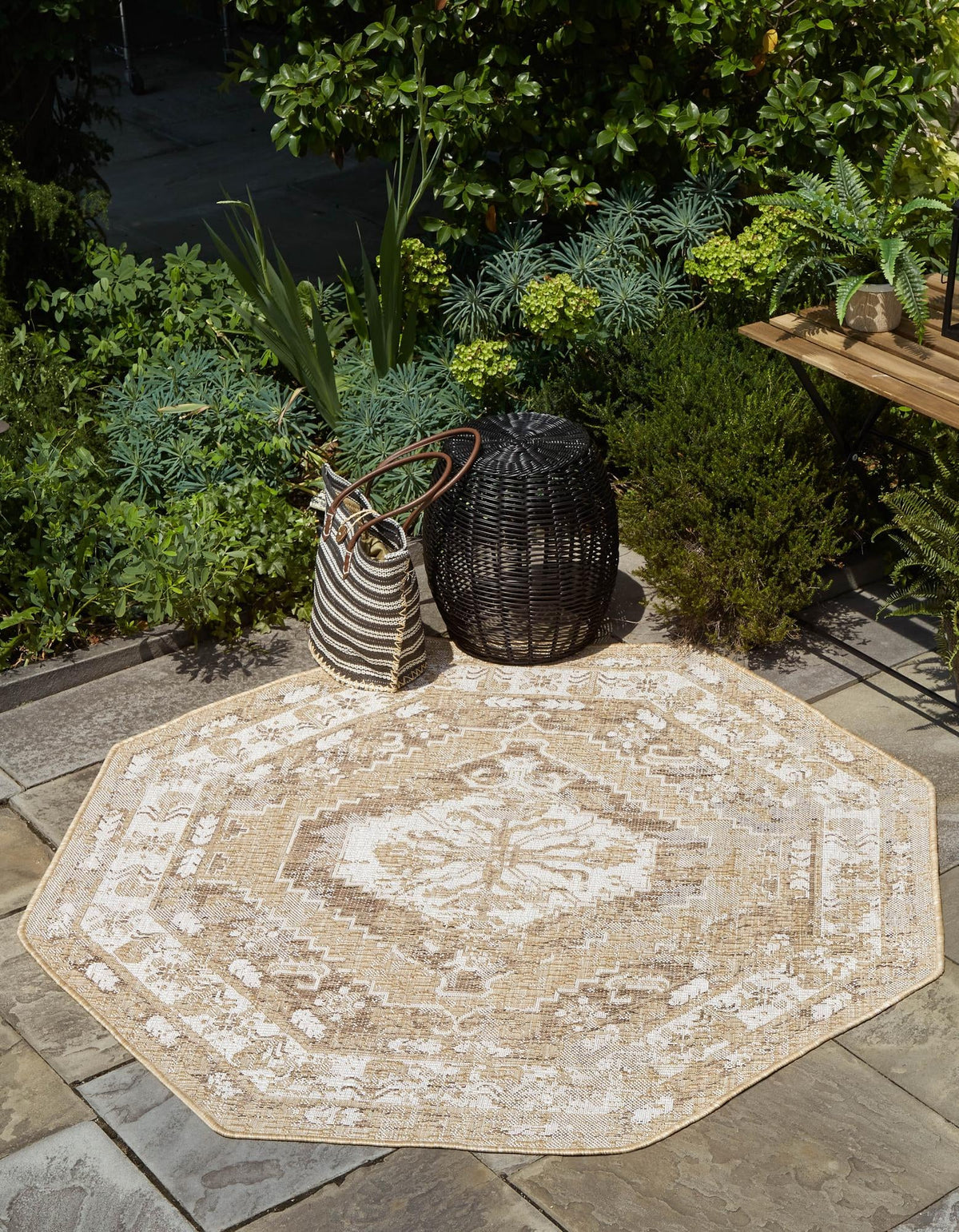 Patio Heritage Collection Area Rug -  Augusta (Natural) Octagon Natural  lifestyle 12