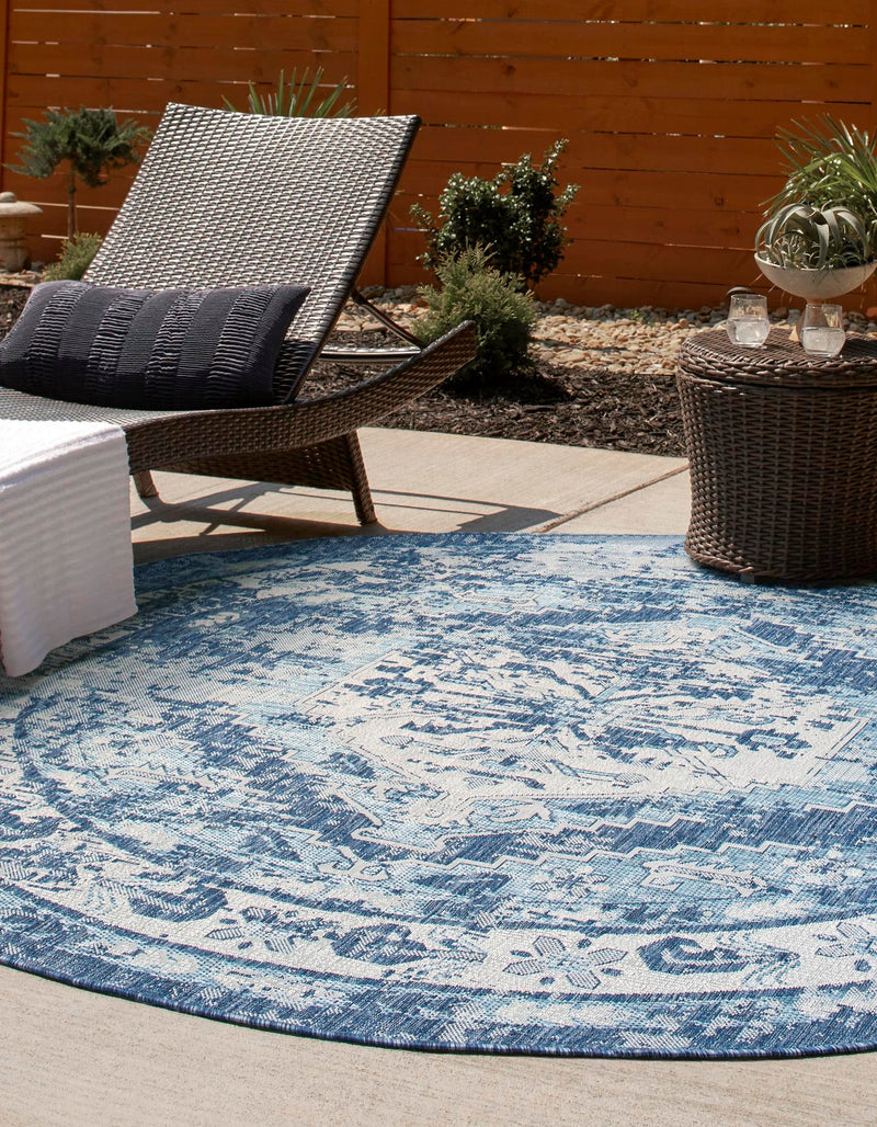 Patio Heritage Collection Area Rug -  Augusta (Blue) Round Blue  lifestyle 18