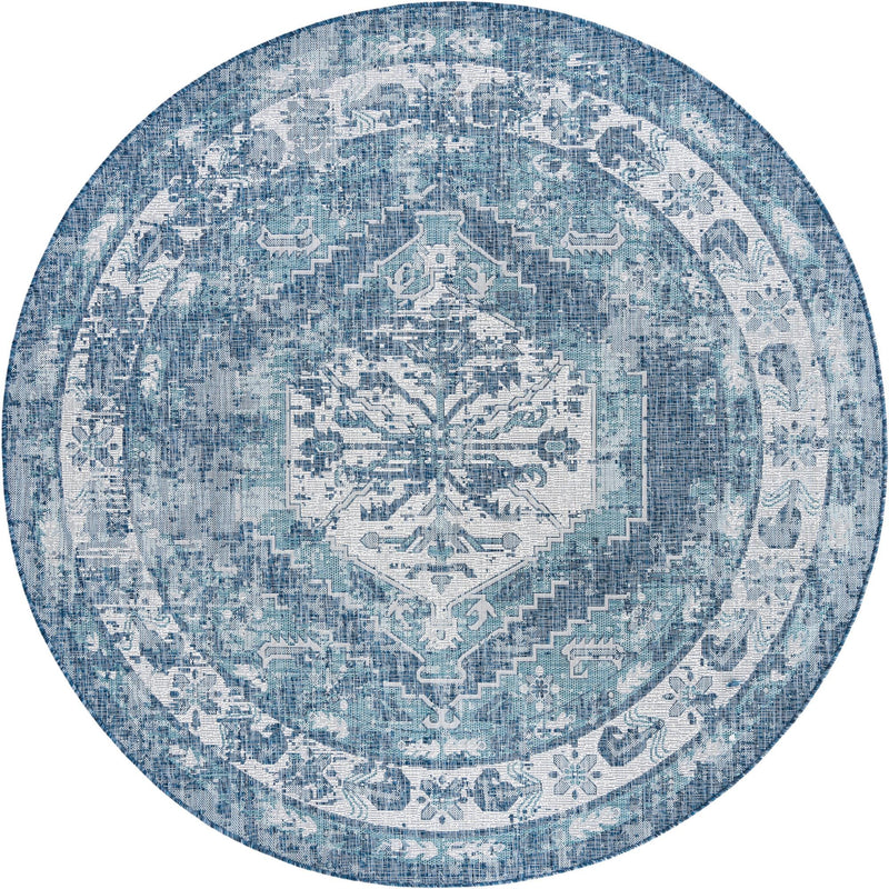 Patio Heritage Collection Area Rug -  Augusta (Blue) Round Blue  lifestyle 47