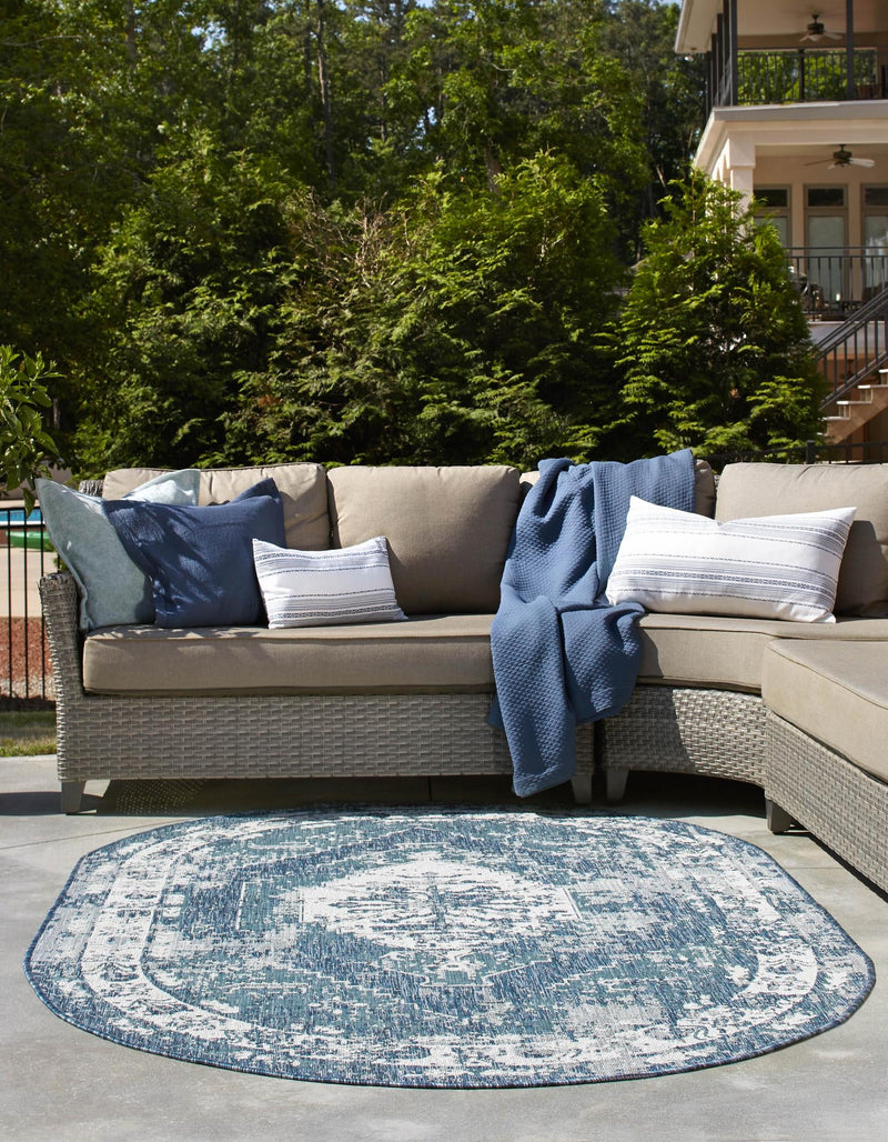 Patio Heritage Collection Area Rug -  Augusta (Blue) Oval Blue  lifestyle 19