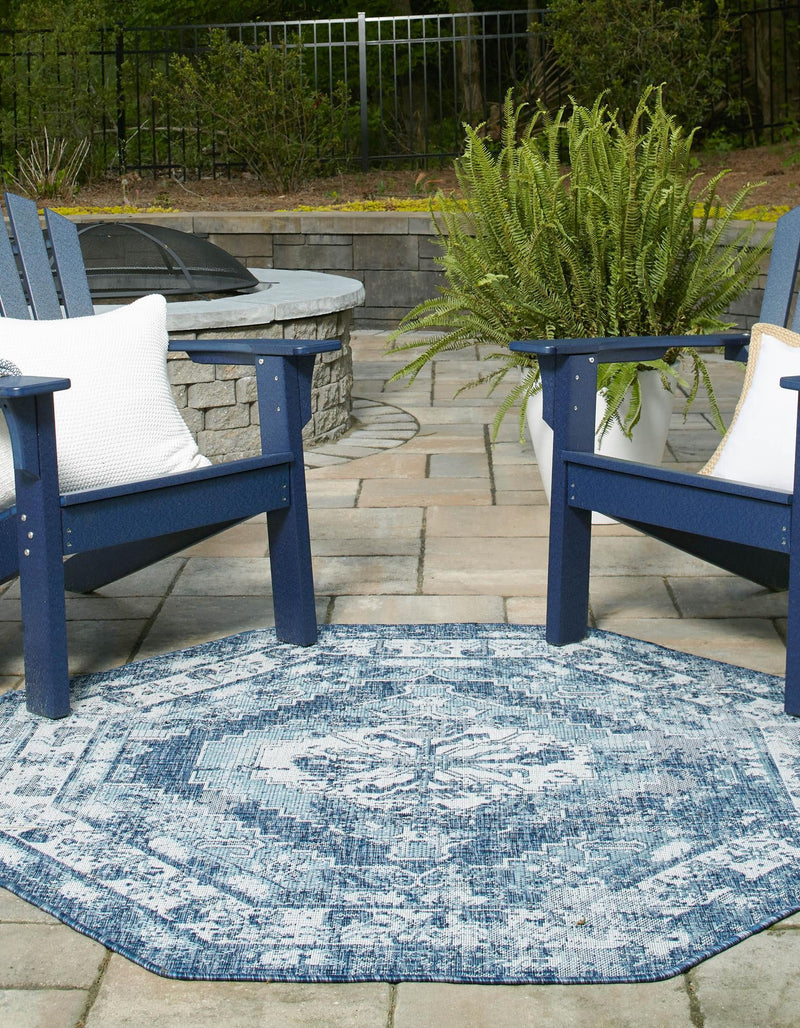 Patio Heritage Collection Area Rug -  Augusta (Blue) Octagon Blue  lifestyle 20