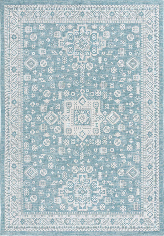 Tribal Terrace Treasures Collection Area Rug -  Incan Isle (Aqua) Rectangle Aqua Main