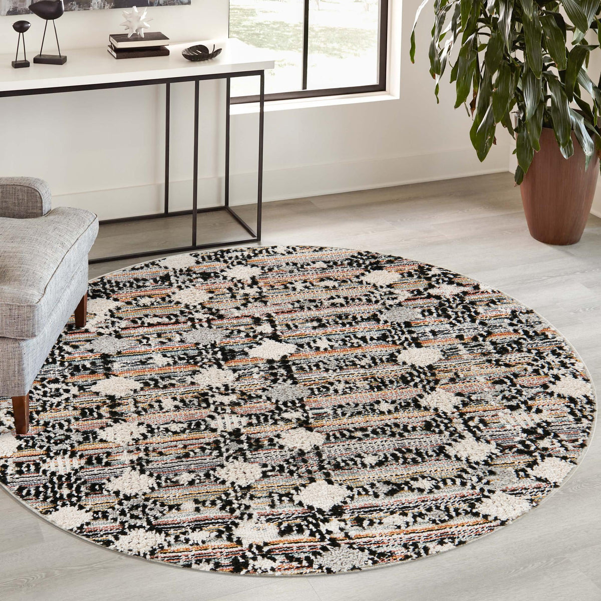 Navajo Sands Collection Area Rug -  Hovenweep Round Rust Multi  lifestyle 122