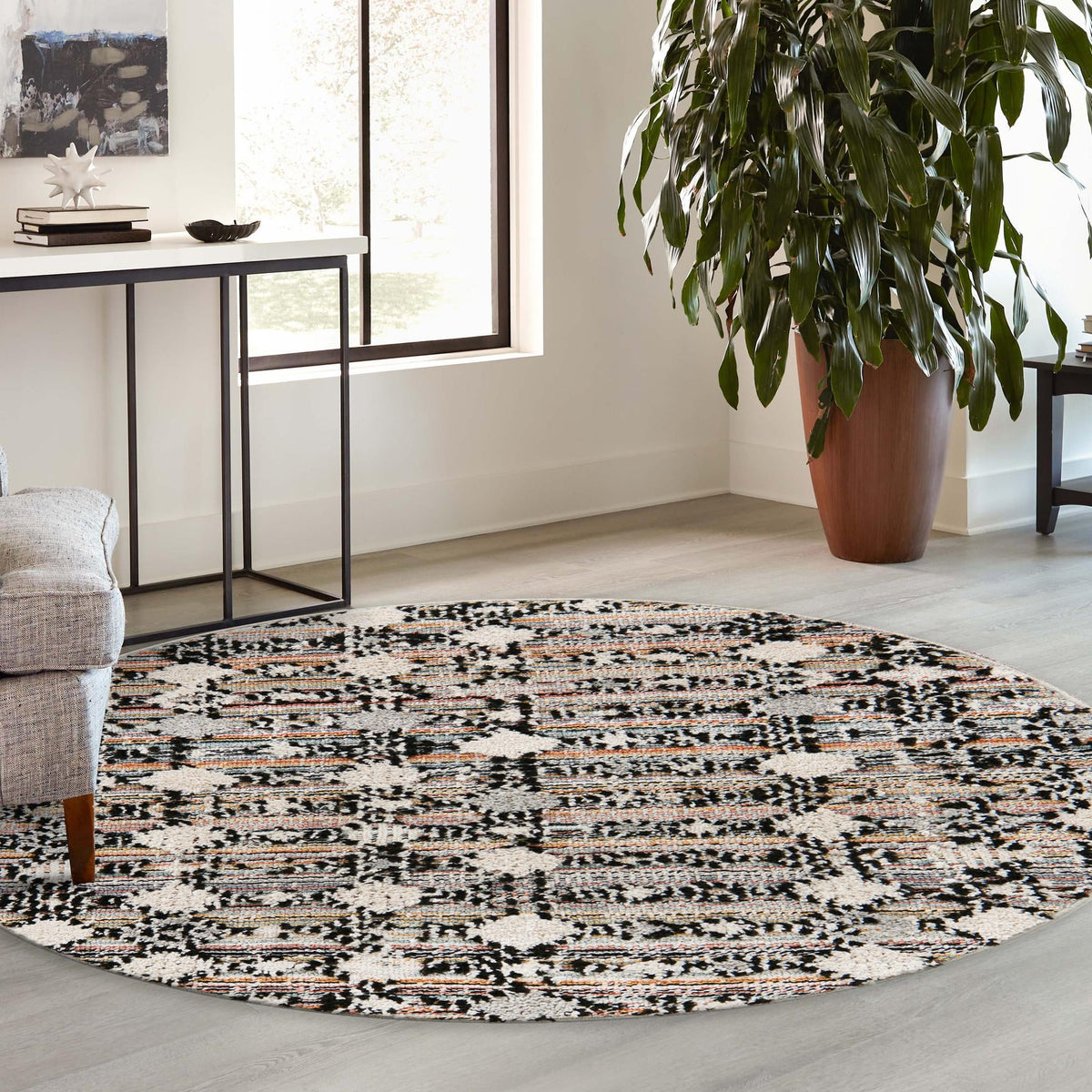 Navajo Sands Collection Area Rug -  Hovenweep Round Rust Multi  lifestyle 124