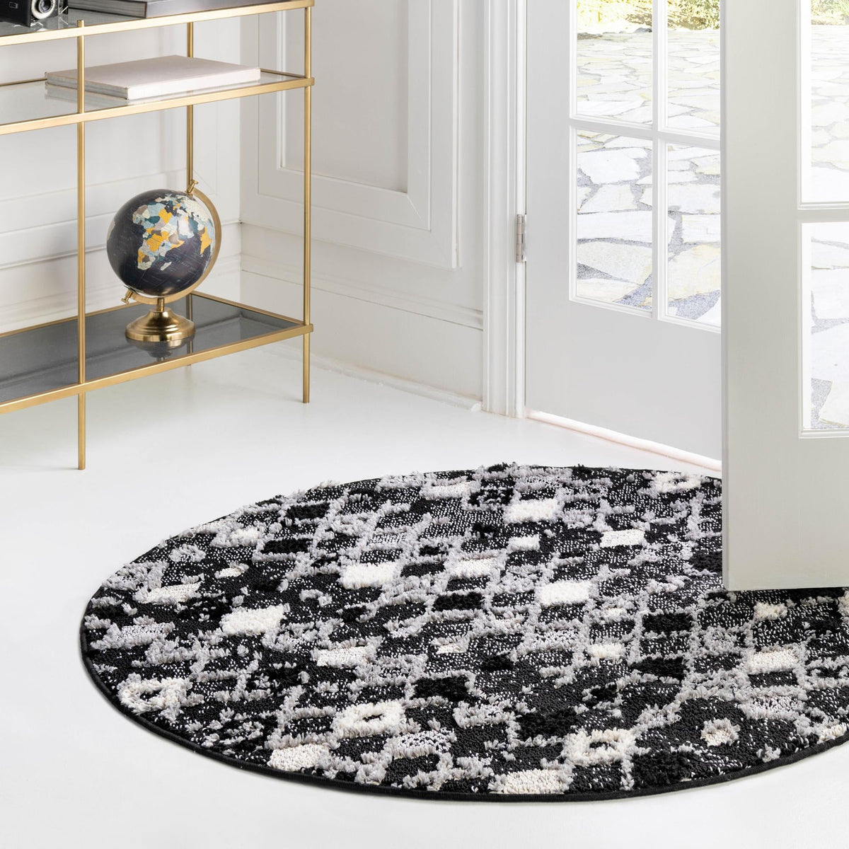 Navajo Sands Collection Area Rug -  Hovenweep Round Fossil Gray  lifestyle 119
