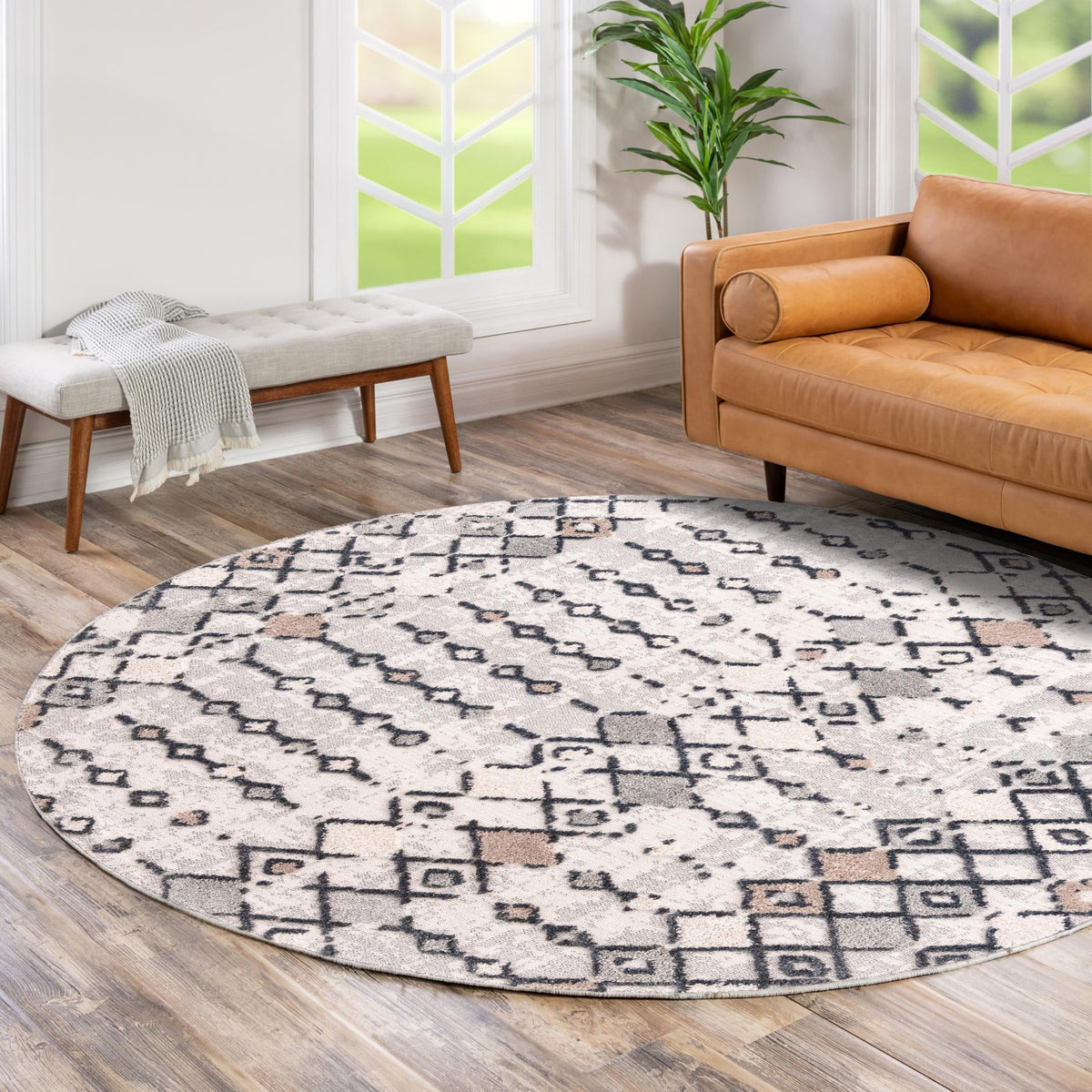 Navajo Sands Collection Area Rug -  Hovenweep Round Sand  lifestyle 57