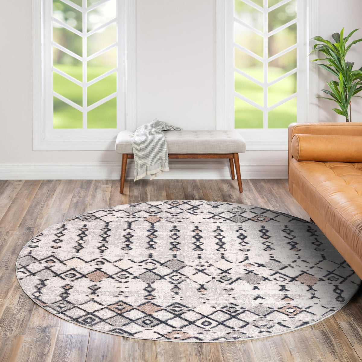 Navajo Sands Collection Area Rug -  Hovenweep Round Sand  lifestyle 60