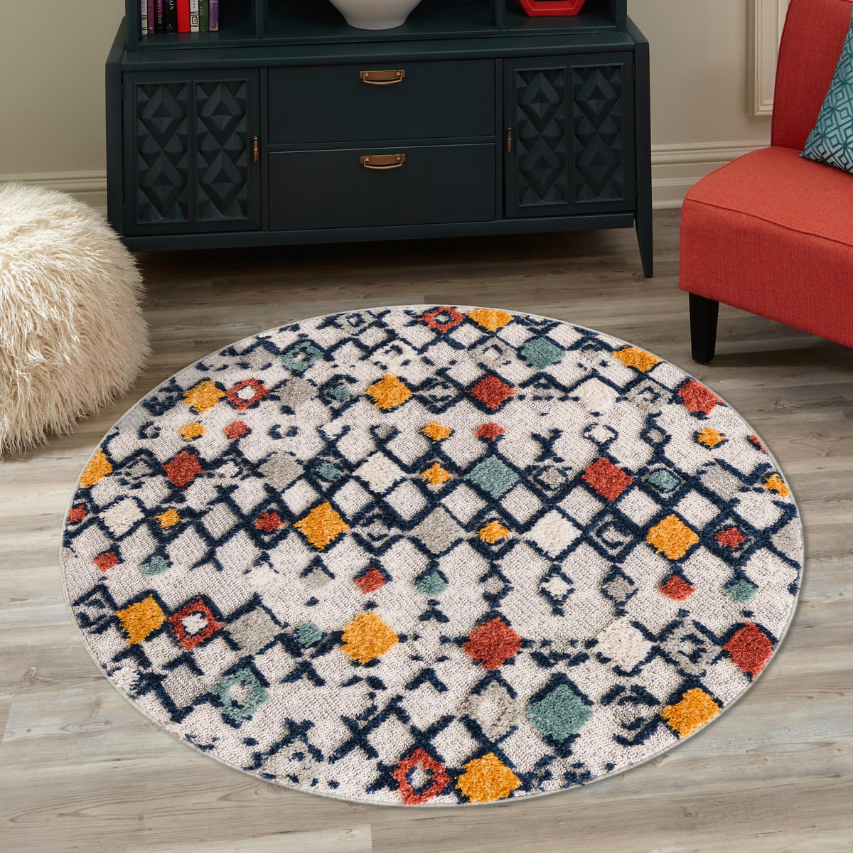 Navajo Sands Collection Area Rug -  Hovenweep Round Multi  lifestyle 123