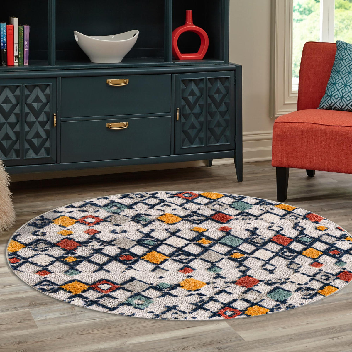 Navajo Sands Collection Area Rug -  Hovenweep Round Multi  lifestyle 125