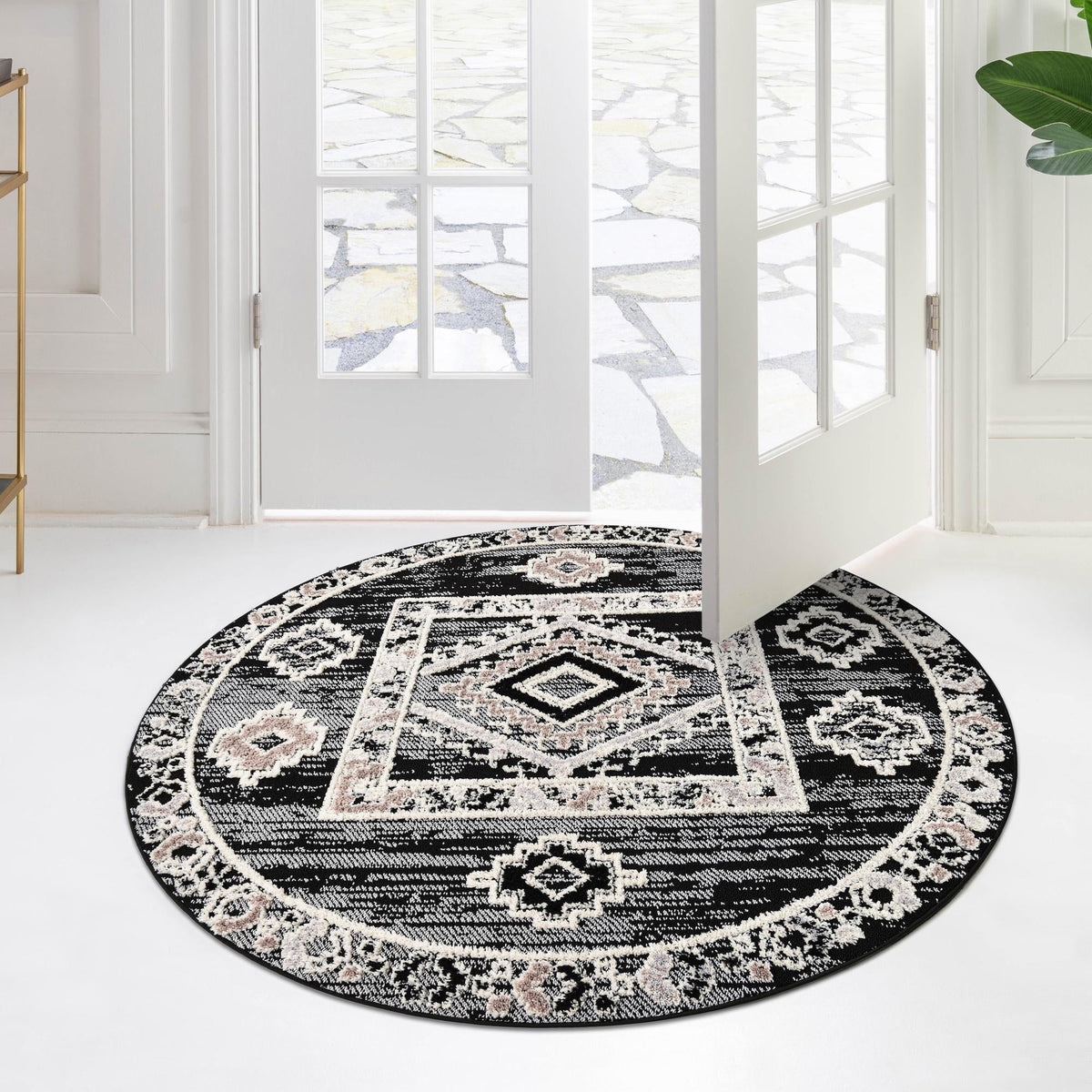 Navajo Sands Collection Area Rug -  MesaVerde Round Fossil Gray  lifestyle 53