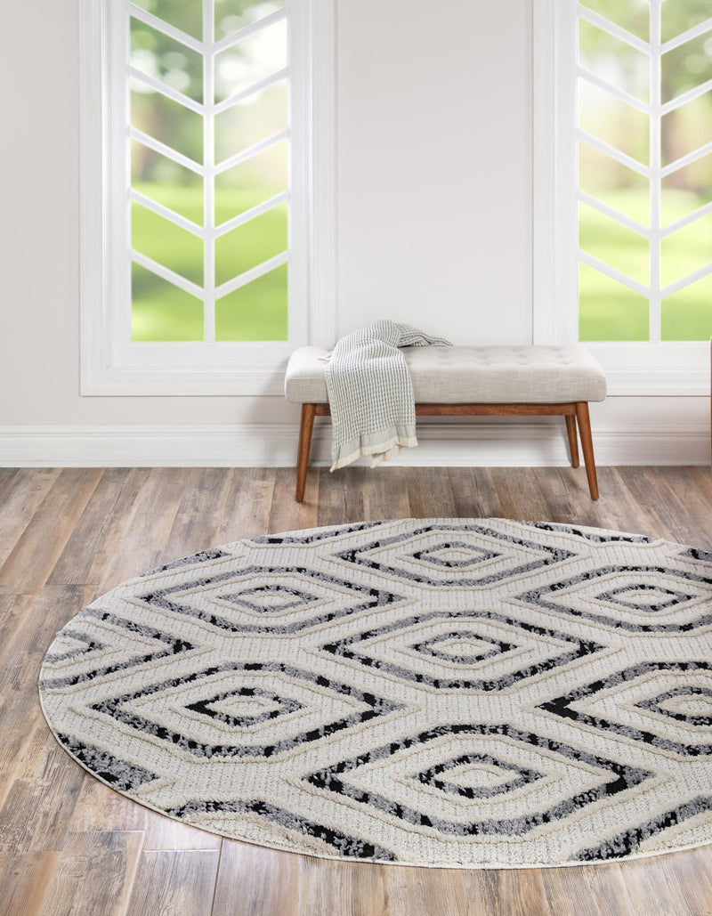 Navajo Sands Collection Area Rug -  CanyonDeChelly Round Black and White  lifestyle 47