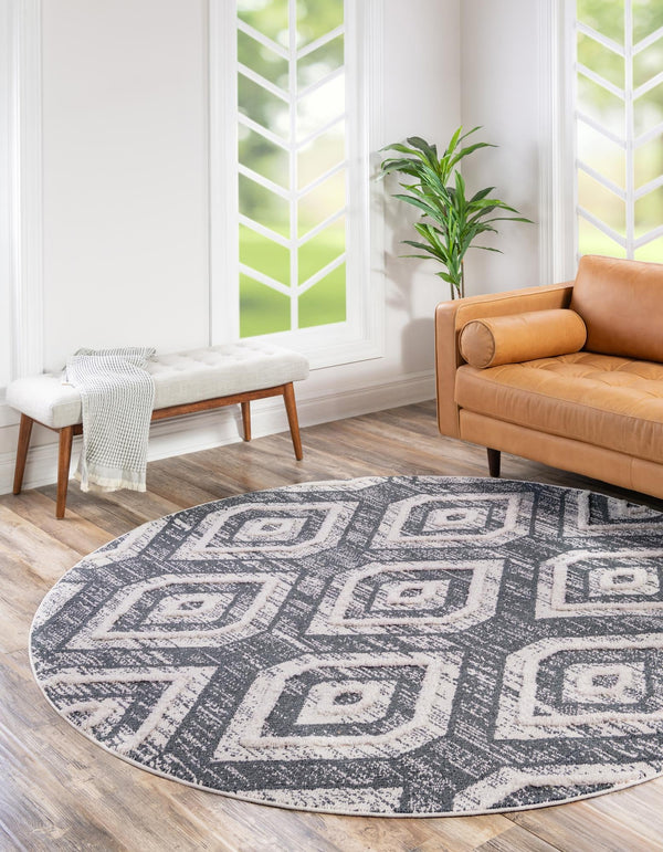 Navajo Sands Collection Area Rug -  CanyonDeChelly Round Blue Gray  lifestyle 35