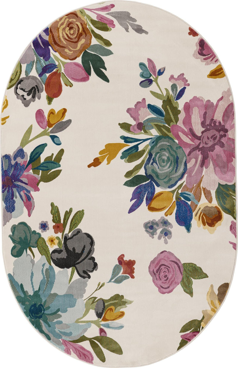 Meadow Breeze Collection Area Rug - Wildflower Oval Ivory  lifestyle 79