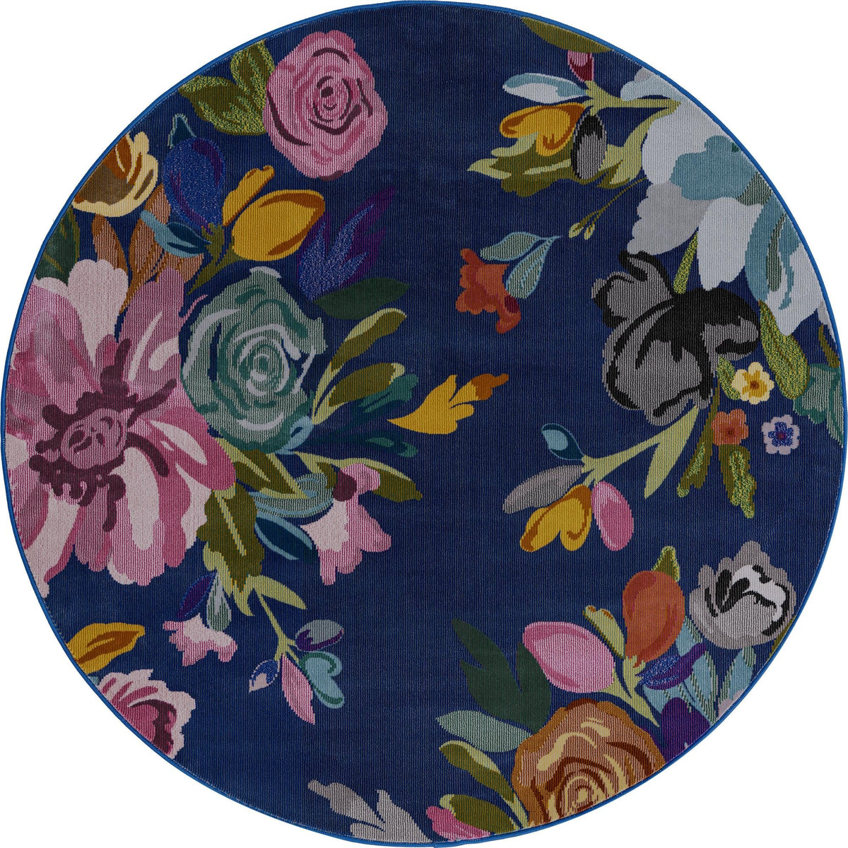 Meadow Breeze Collection Area Rug - Wildflower Round Blue  lifestyle 37