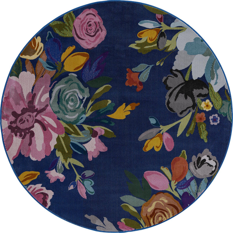 Meadow Breeze Collection Area Rug - Wildflower Round Blue  lifestyle 37