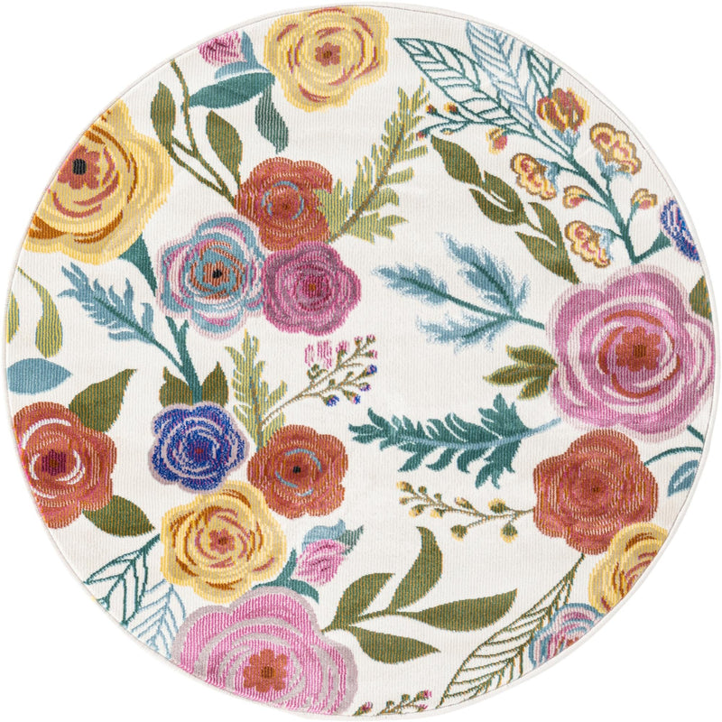 Meadow Breeze Collection Area Rug -  Petal Round Ivory  lifestyle 26