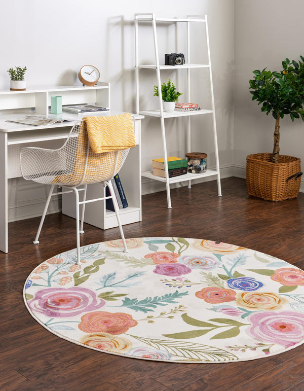 Meadow Breeze Collection Area Rug -  Petal Round Ivory  lifestyle 44