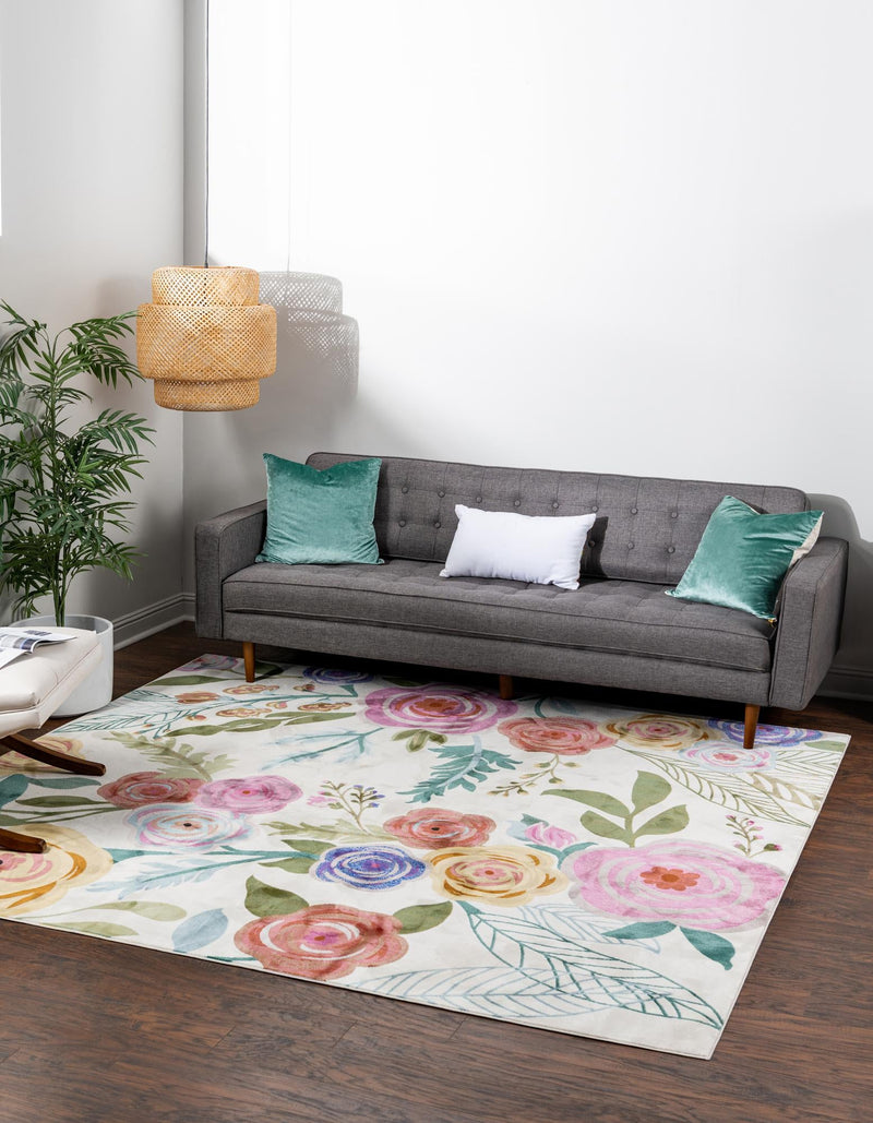 Meadow Breeze Collection Area Rug -  Petal Square Ivory  lifestyle 36