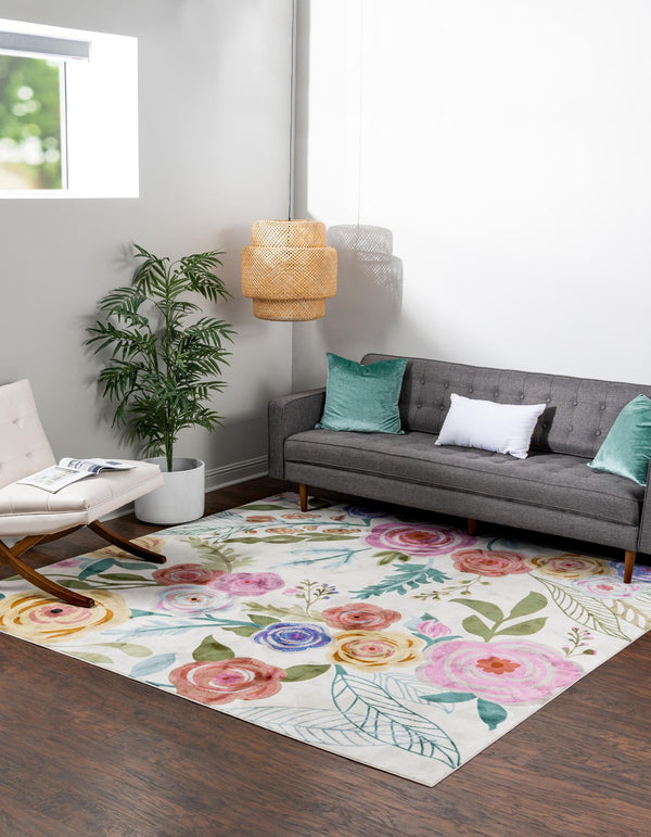 Meadow Breeze Collection Area Rug -  Petal Square Ivory  lifestyle 45
