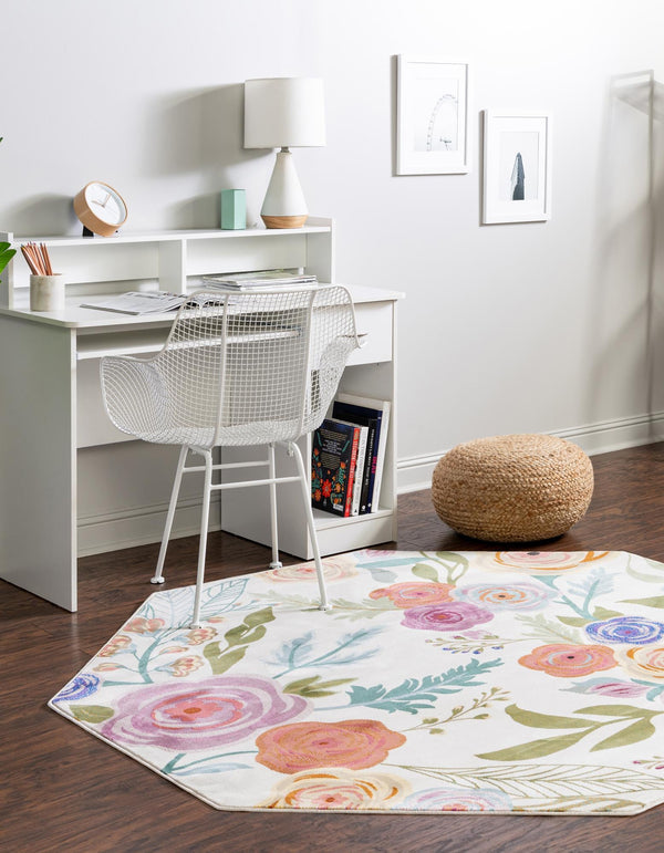 Meadow Breeze Collection Area Rug -  Petal Octagon Ivory  lifestyle 47