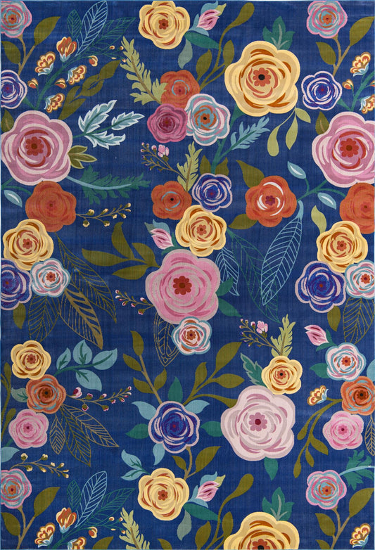 Meadow Breeze Collection Area Rug -  Petal Rectangle Blue Main