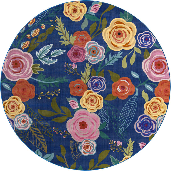 Meadow Breeze Collection Area Rug -  Petal Round Blue  lifestyle 22
