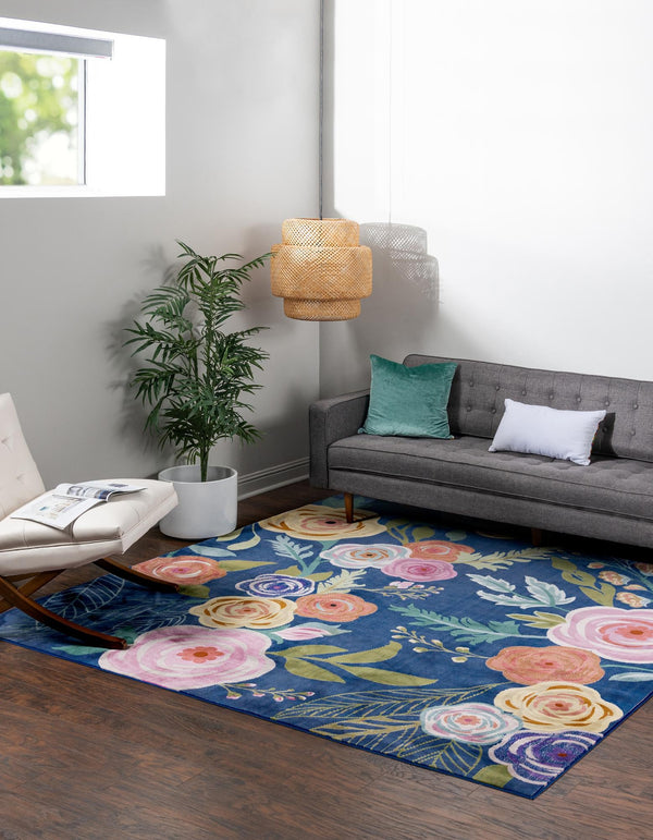 Meadow Breeze Collection Area Rug -  Petal Square Blue  lifestyle 43