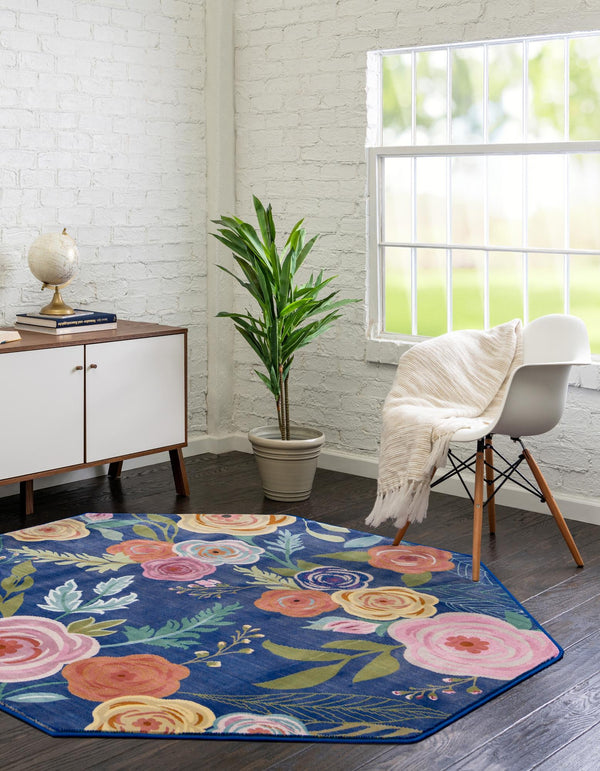 Meadow Breeze Collection Area Rug -  Petal Octagon Blue  lifestyle 51