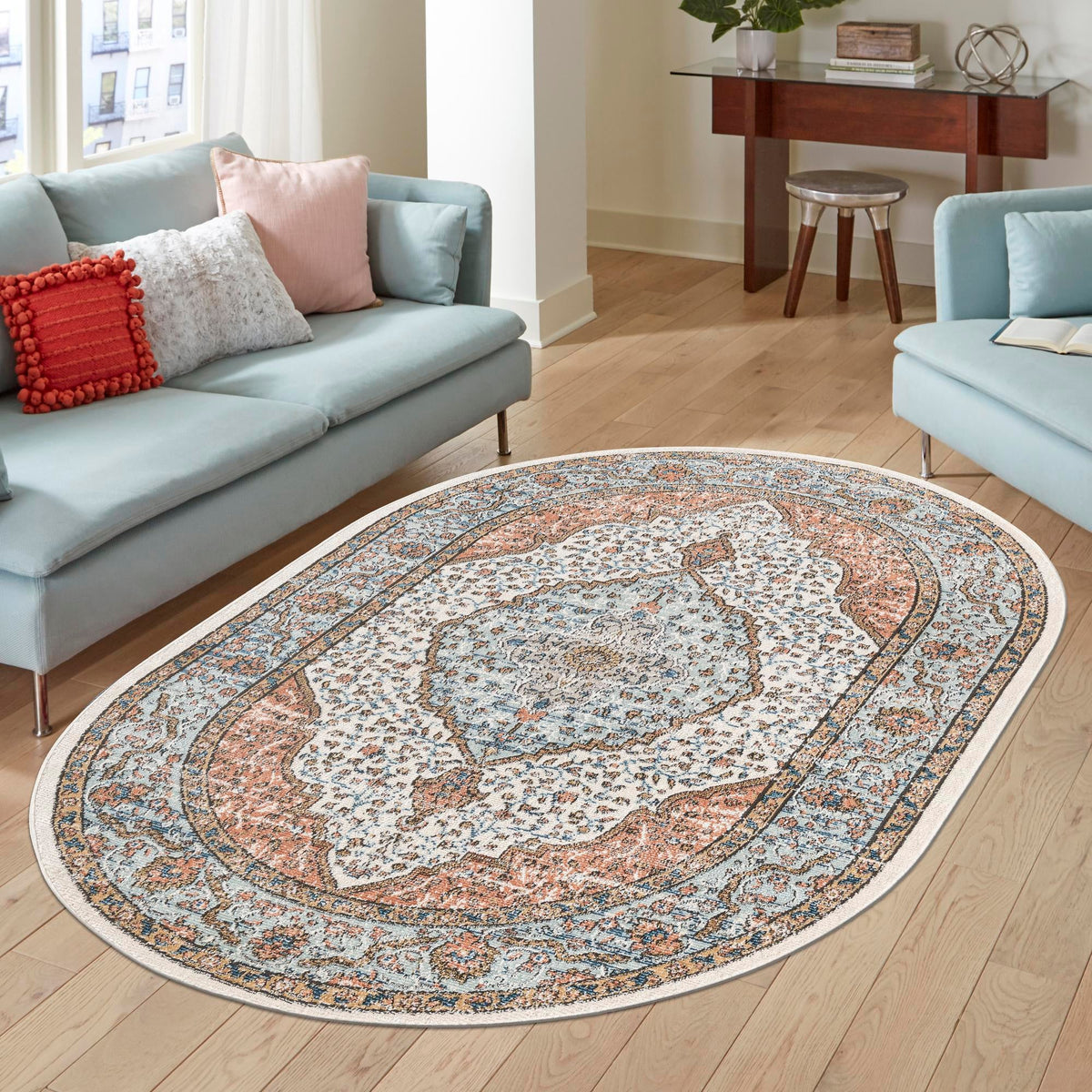 Mykonos Manor Collection Area Rug - Delos Oval Ivory  lifestyle 118