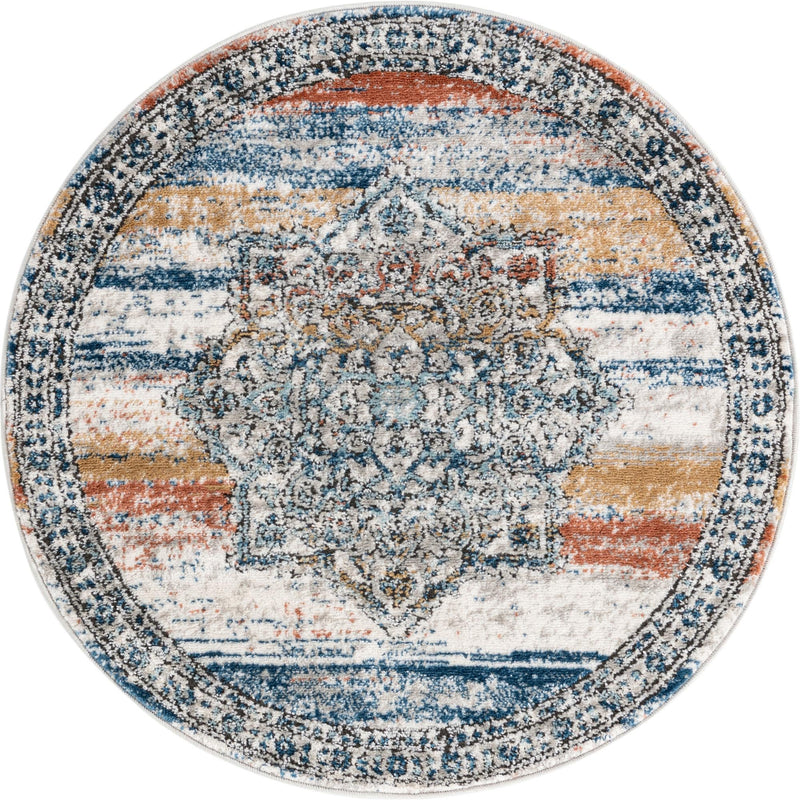 Mykonos Manor Collection Area Rug -  Tinos (Multi) Round Multi  lifestyle 9