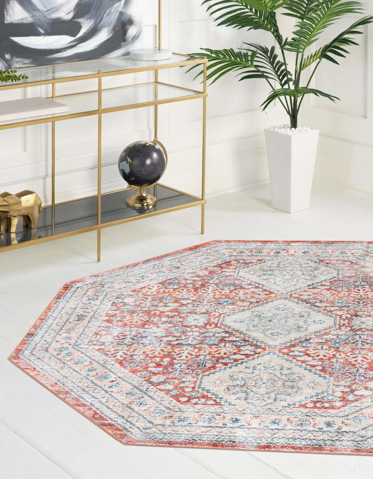 Coastal Haven Collection Area Rug -  Harborview Octagon Red  lifestyle 65