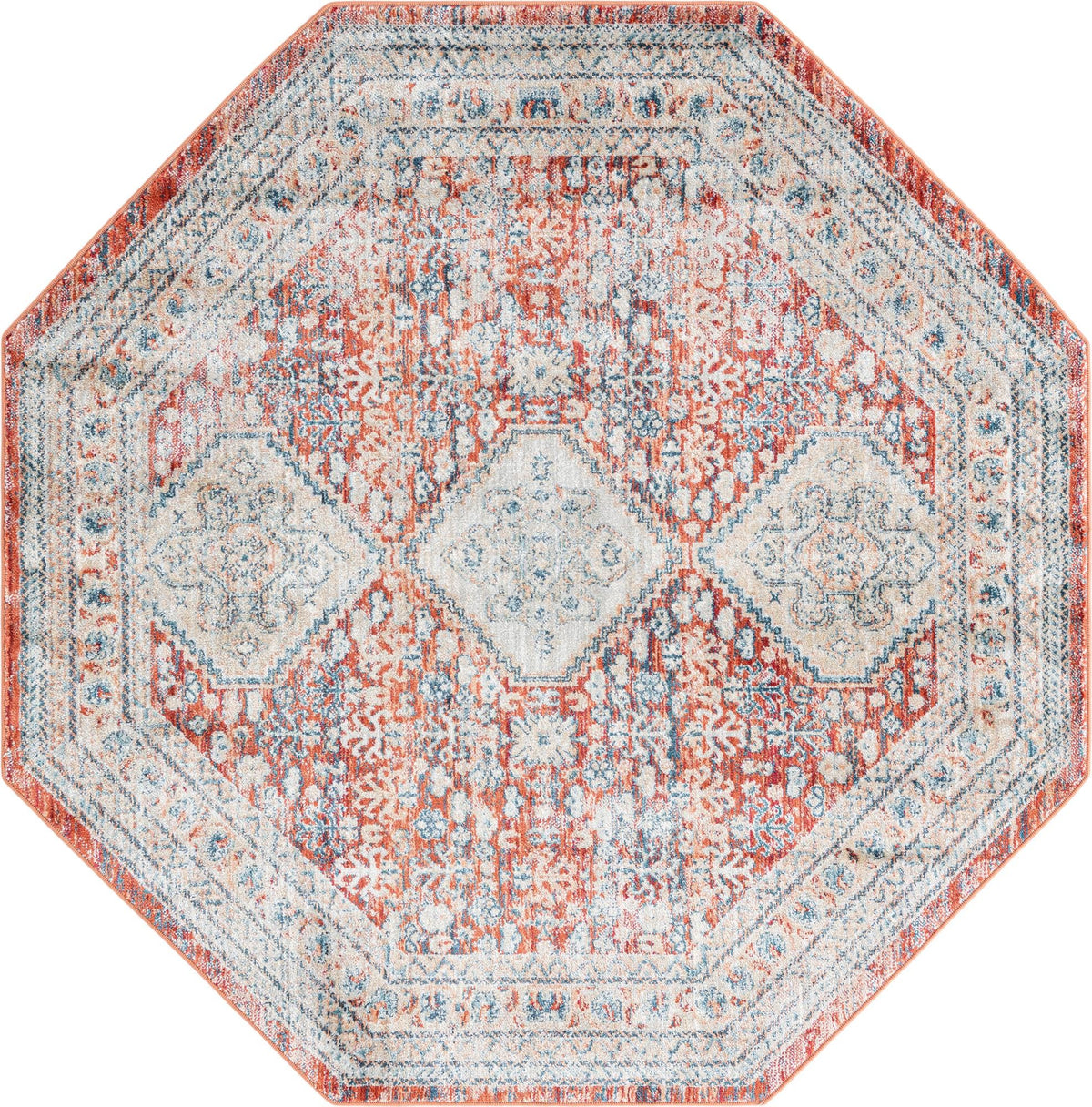 Coastal Haven Collection Area Rug -  Harborview Octagon Red  lifestyle 54
