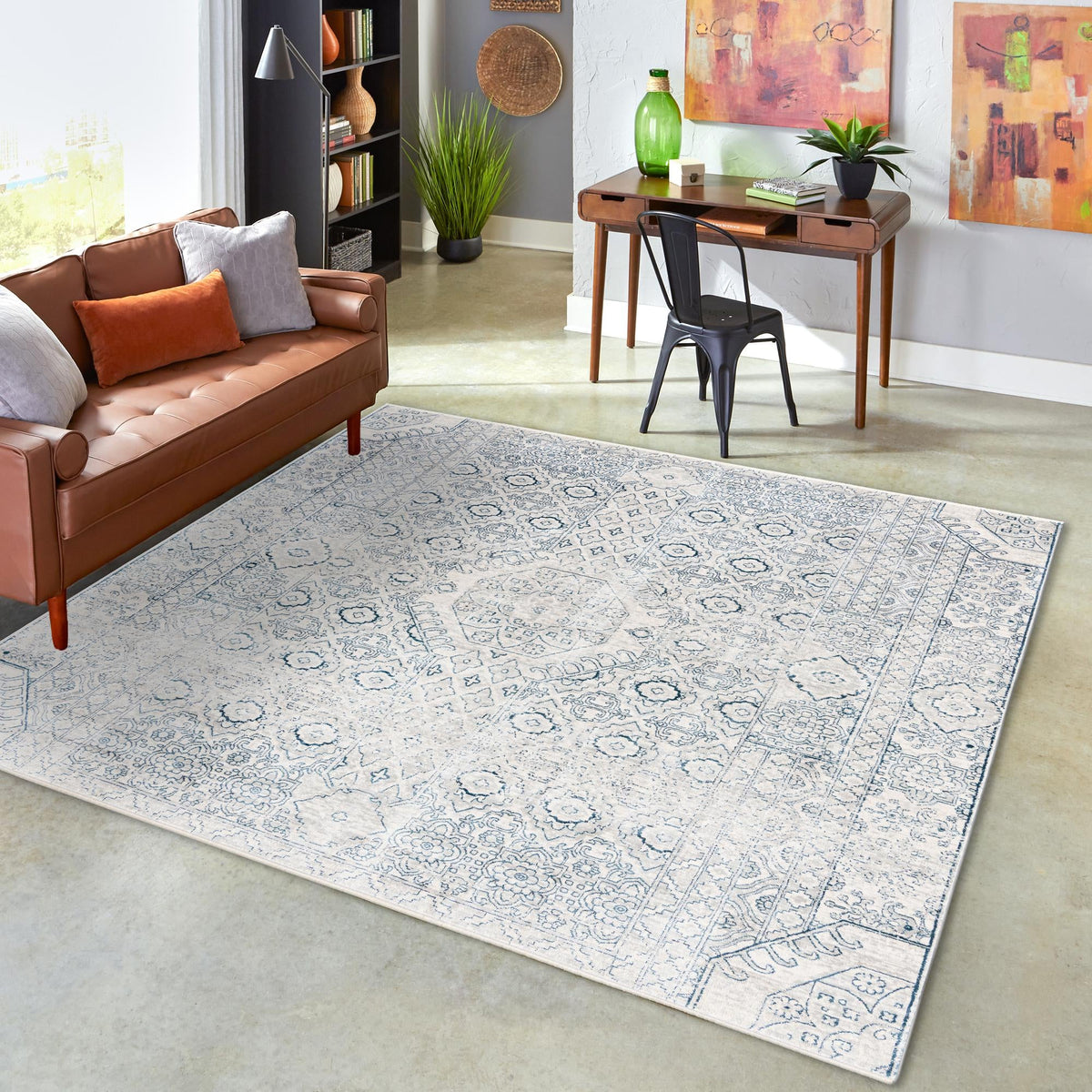 Coastal Haven Collection Area Rug -  Shoreline Square Gray  lifestyle 80