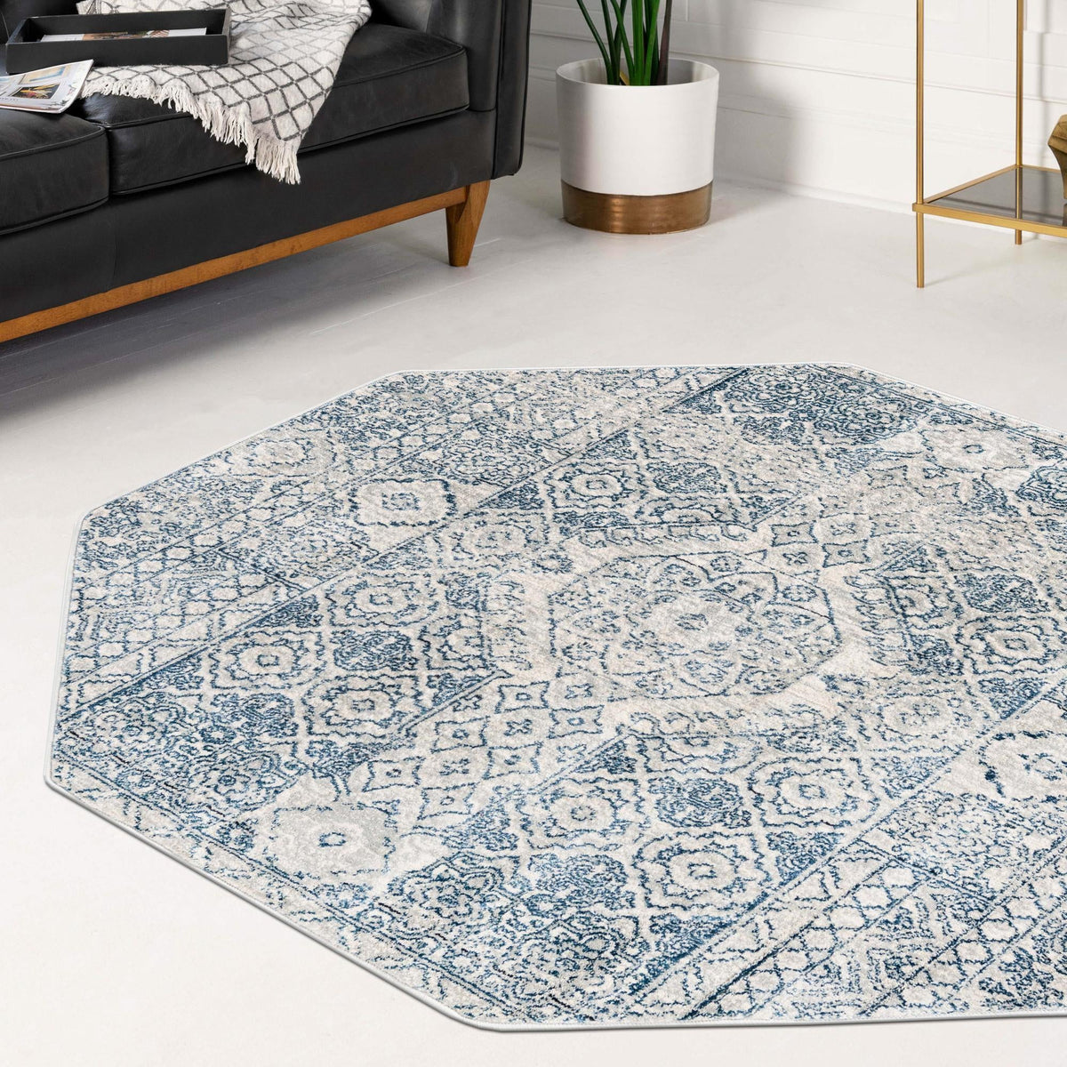 Coastal Haven Collection Area Rug -  Shoreline Octagon Gray  lifestyle 85